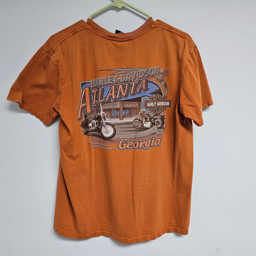 Harley Davidson Motorcycles Orange T-Shirt Atlanta Georgia Mens Medium Vintage - Picture 6 of 6